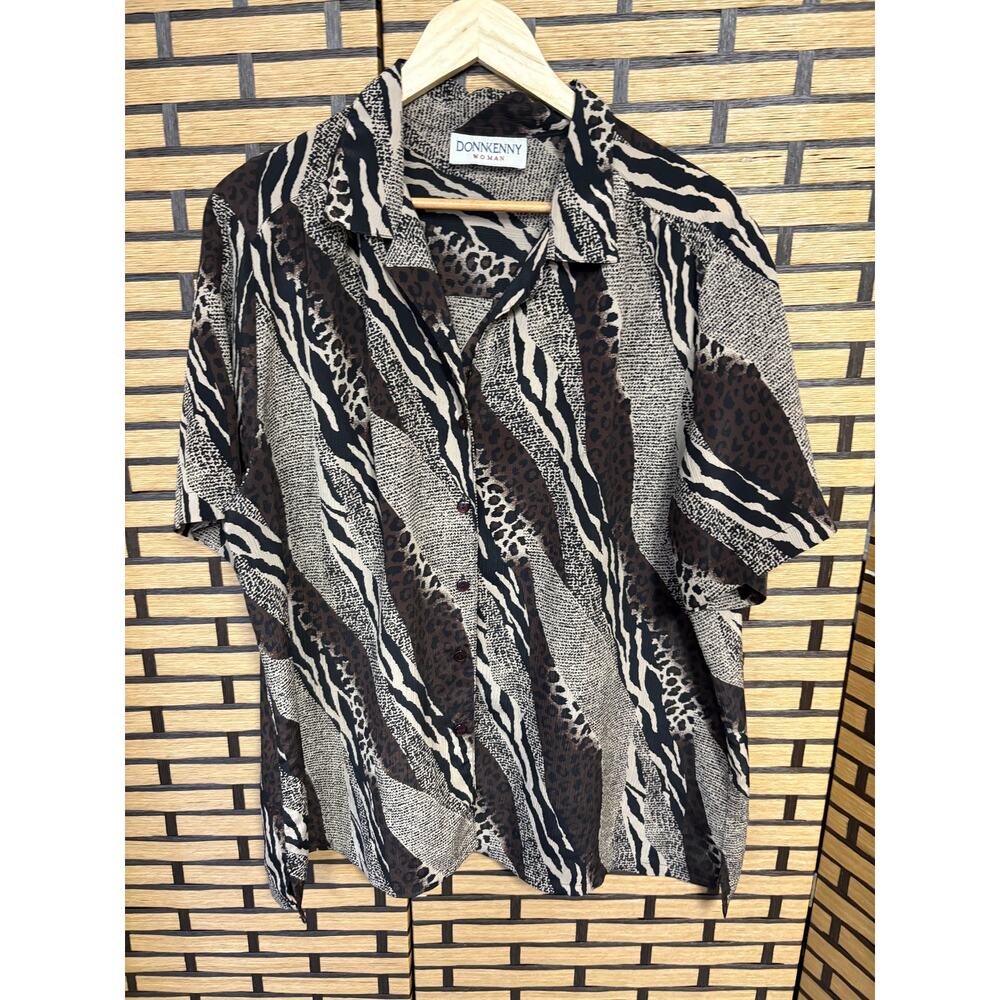 Donnkenny Animal Print Short Sleeve Button Down Plus‎ Size Shirt